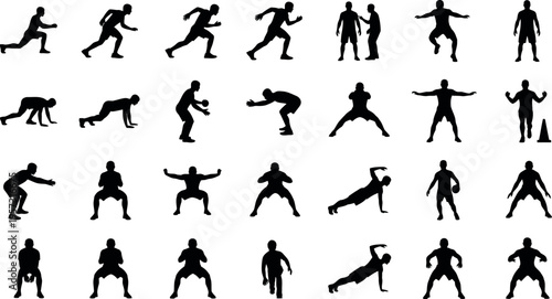 Collection of diverse human silhouettes in various poses and actions