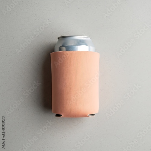 peach koozie mockup with silver beer can. koozie mockup