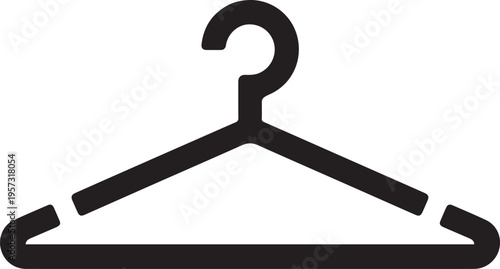 A minimalist black vector icon illustration of a standard clothes hanger on a plain white background