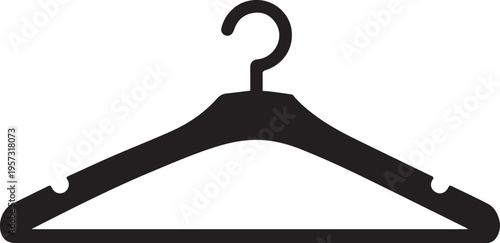 A simple black silhouette icon of a standard clothes hanger isolated on a clean white background