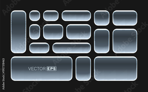 Sleek glass-effect UI buttons and frames collection.