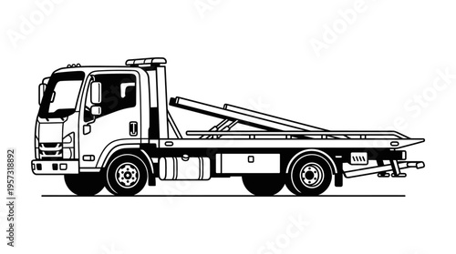 Black and White Tow Truck Side View