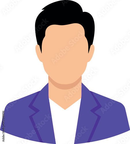 Male avatar illustration with dark hair and purple blazer on white background
