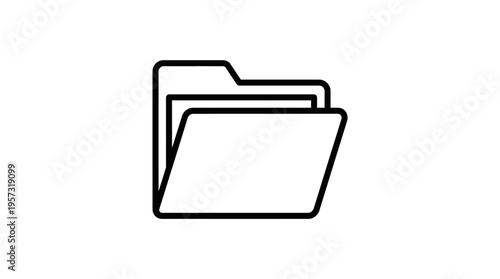 Simple Black and White Icon of an Open Folder