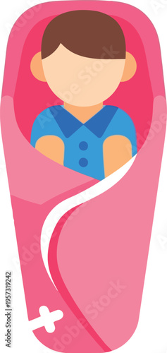 Newborn baby wrapped in pink swaddle blanket illustration for nursery and parenting concepts