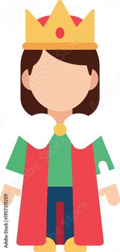 Cartoon illustration of a child wearing a royal gold crown and red cape in king costume