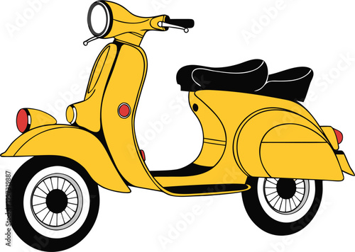 A vibrant illustration of a classic vintage yellow motor scooter on a clean white background area