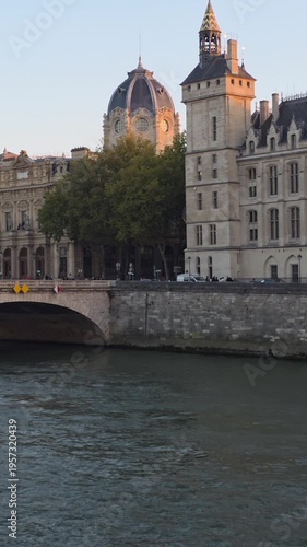 Vertical Shot of Historic Paris Building and Bridge Over Seine River -Paris , France