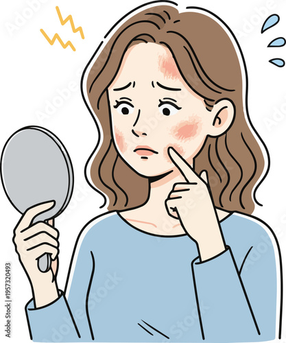 Realistic Women suffering from skin problems vector art in a white background.