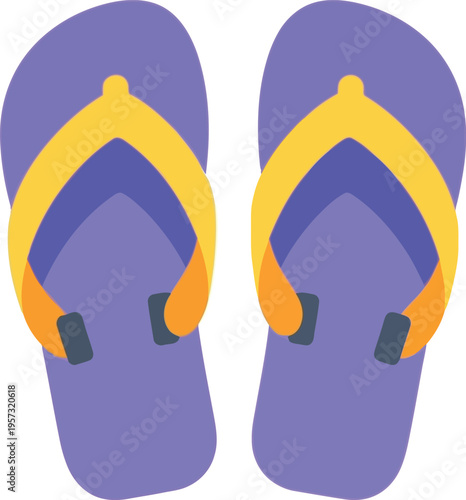 Purple and yellow flip flops illustration for summer beachwear and vacation concepts