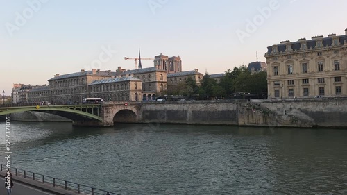 Paris, France - 12 October 2025 , Wide View of Seine River and Classic Paris Architecture at Sunset