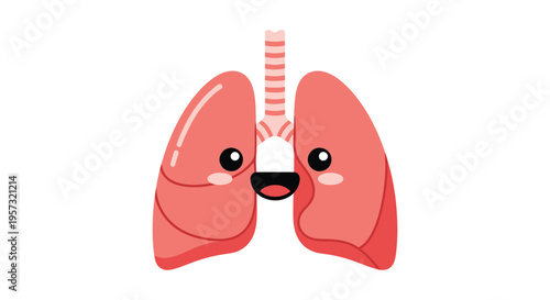 A cheerful cartoon illustration of human lungs with a smiling face showcasing internal anatomy as a silhouette high quality professional detailed