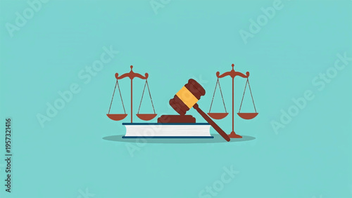Vector law icon set with gavel, scales, and book