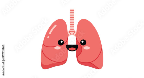 A cheerful cartoon depiction of human lungs with a smiling face and rosy cheeks a playful silhouette high quality professional detailed