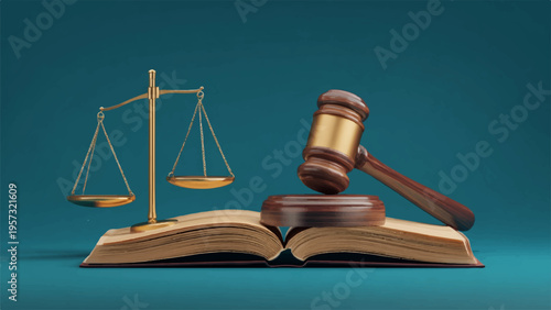 Vector illustration of law gavel, scales, and books for legal concepts