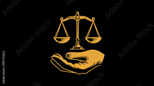 Vector illustration of hand holding balance scales icon