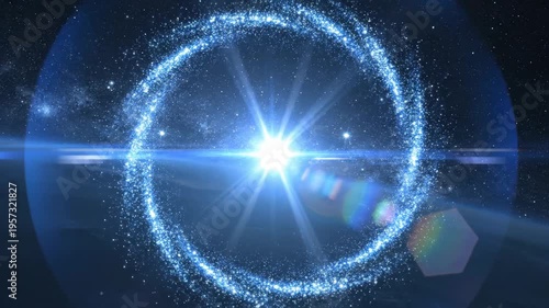 Transparent sunlight streams through a cinematic lens flare effect, casting brilliant blue and white rays across an open sky.