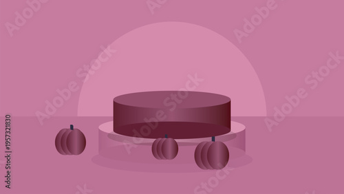Pink podium with dark brown pedestal and decorative spheres