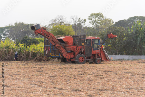  sugarcane harvester and ten-wheel tractor 
