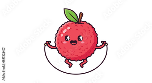 A charming lychee fruit character joyfully jumps rope showcasing a delightful and playful silhouette high quality professional detailed modern elegant stylish
