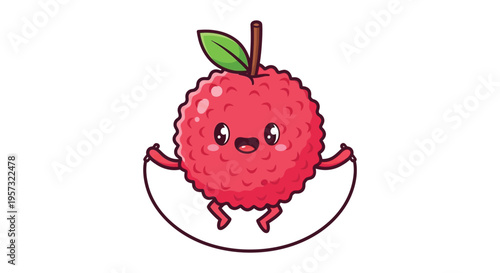 A charming lychee fruit character joyfully jumps rope exhibiting a delightful and playful depiction silhouette high quality professional detailed modern