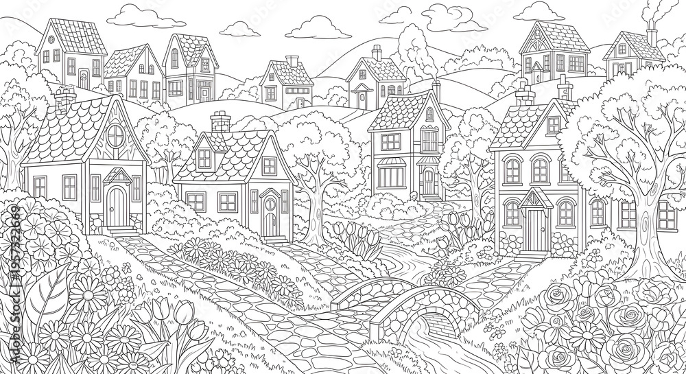 Naklejka premium Angkor wat temple coloring page for kids and adults