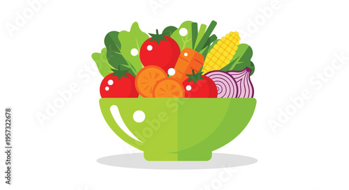 A vibrant colorful illustration depicts a bowl overflowing with fresh vegetables and fruits a digital silhouette high quality professional detailed modern