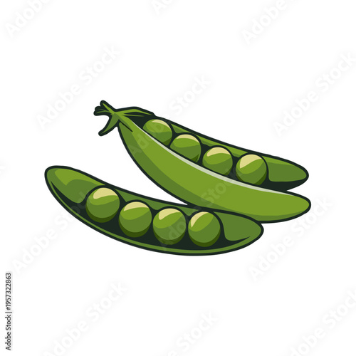 A cluster of vibrant green peas still in their pods, ready to be enjoyed isolated on white background, Vector