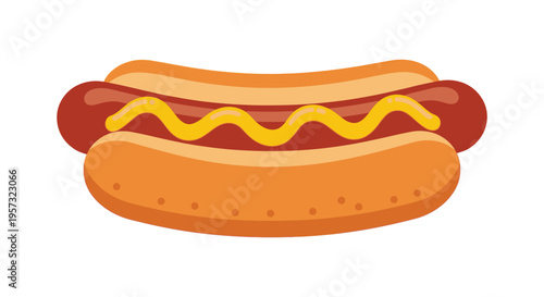 A vibrant illustration depicts a classic hot dog with mustard bun texture and a bold outline silhouette high quality professional detailed