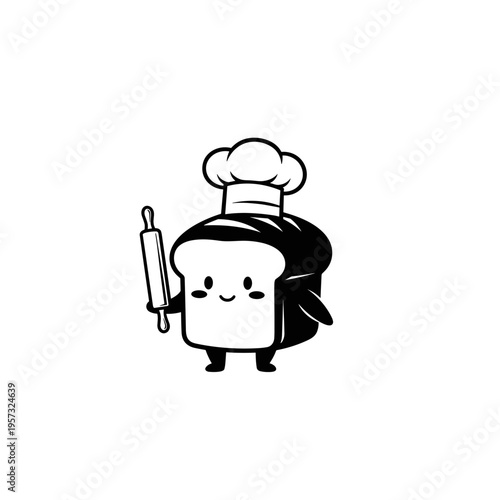 Smiling bread chef with rolling pin.
