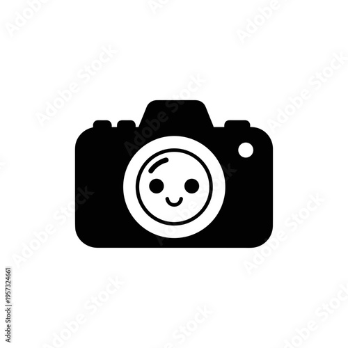 Smiling Camera Lens Icon Graphic Design.