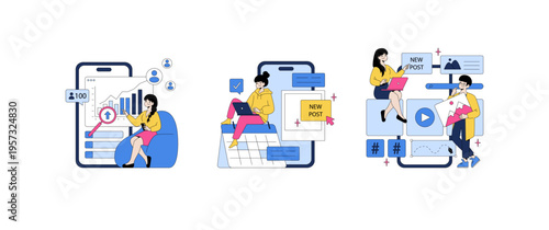 Social Media Engagement and Content Creation Vector Illustration