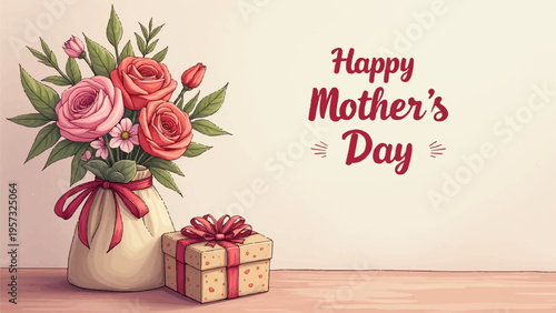 Mother's Day floral gift vector illustration