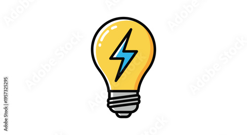 A vibrant cartoon illustration depicts a yellow lightbulb with a bold blue lightning bolt inside silhouette high quality professional detailed modern