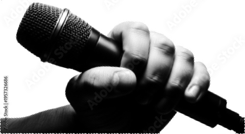 Hand Holding Microphone Halftone Illustration Voice Concept