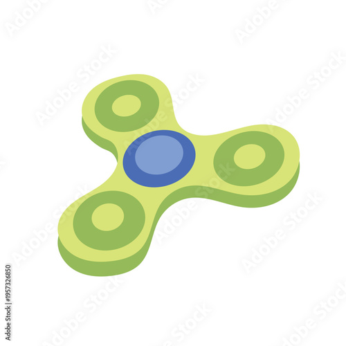 Green fidget spinner toy for stress relief and focus improvement isolated on white