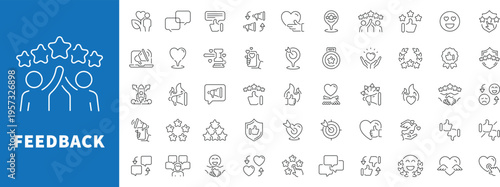 Customer feedback editable line icons set. review and rating symbols