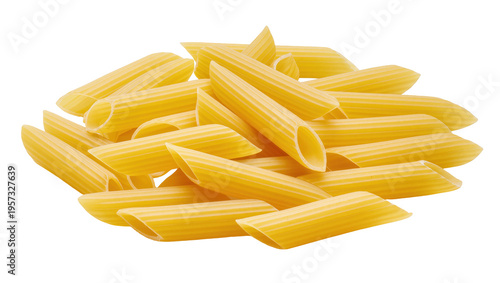 Dry penne pasta tubes, an essential ingredient for Italian cooking and recipes