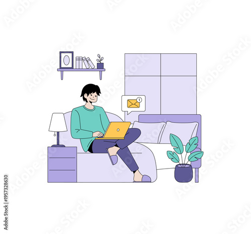 Working from Home on Laptop Vector Illustration