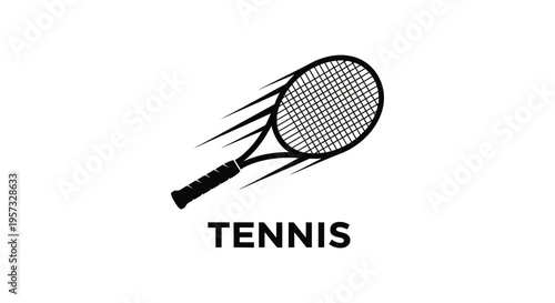 A dynamic image depicting a black tennis racket with speed lines and the word tennis silhouette high quality professional detailed