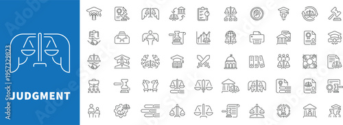 Law and justice editable line icons set. judgment and legal symbols