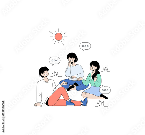 Cheerful Group Chat in the Sunshine Vector Illustration