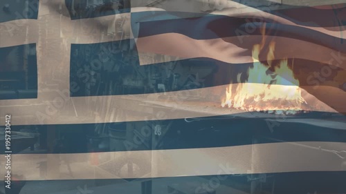 Animation of flag of greece over grill