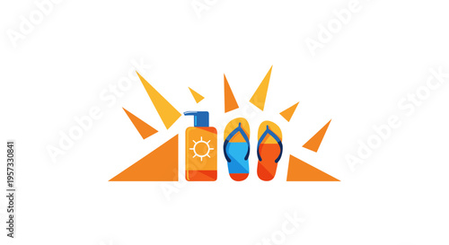 Sunscreen and Flip-Flops with Sun Rays