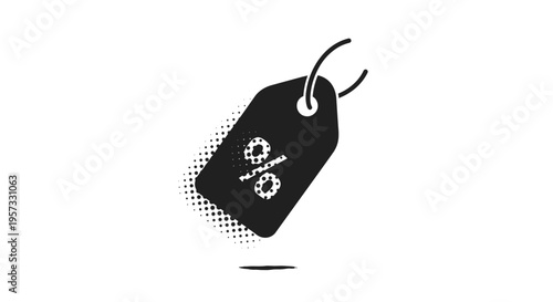 Black Percentage Discount Price Tag Icon on White Background