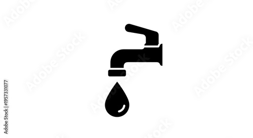 Water Tap with Dripping Drop Icon on White Background