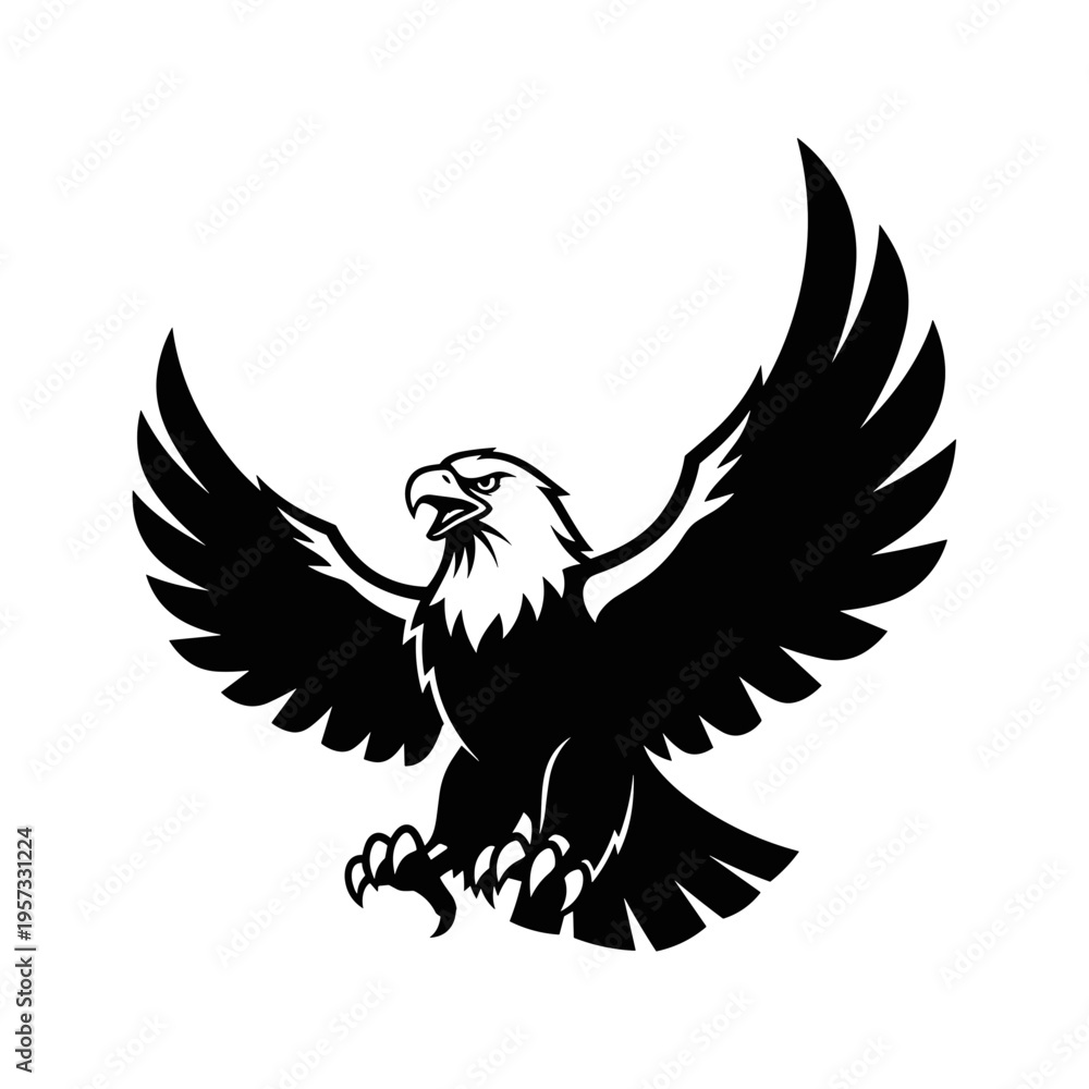 Fototapeta premium Black and white eagle illustration flying.