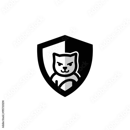 Black and white cat shield logo.