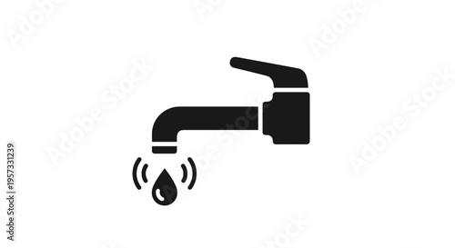 Water Faucet Icon with Dripping Water and Sound Waves