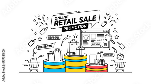 Online Retail Sale Promotion Concept in Black and White